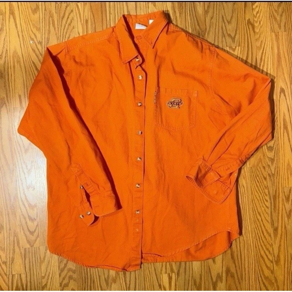 Osu Cowboys Men's Button Down Shirt Size Large Red Oak Sportswear Team Western